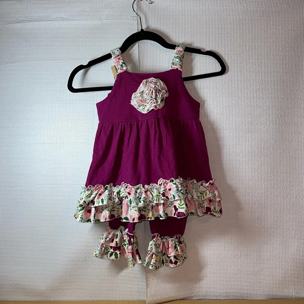 ADORABLE SWEETNESS Outfit Floral Ruffle Straps Tiered Girls Size 7